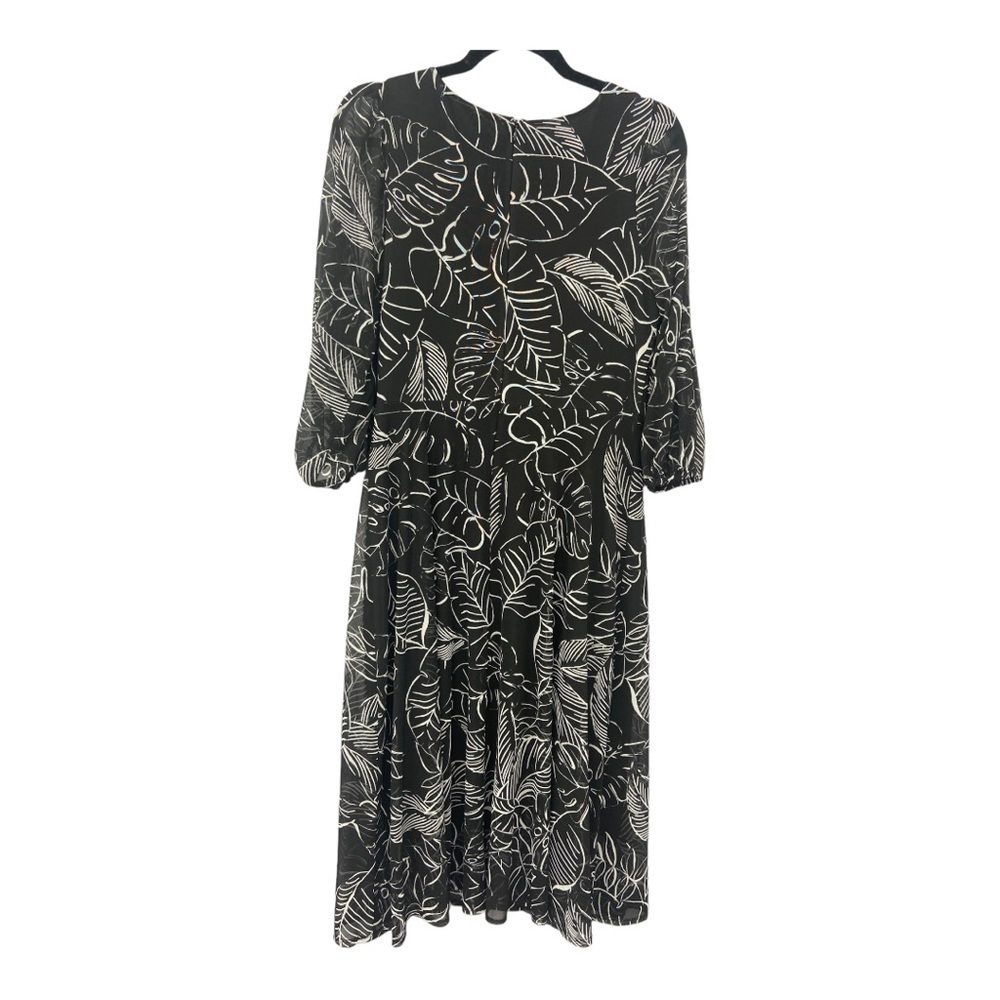 Joseph Ribkoff Surplice Wrap Midi Dress Black and White Palm Tropical Print 10 - Picture 2 of 13